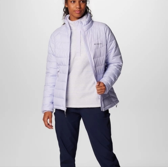 COLUMBIA Omni heat Powder lite full zip jacket. Blue/white plaid. Size Small - Picture 4 of 16